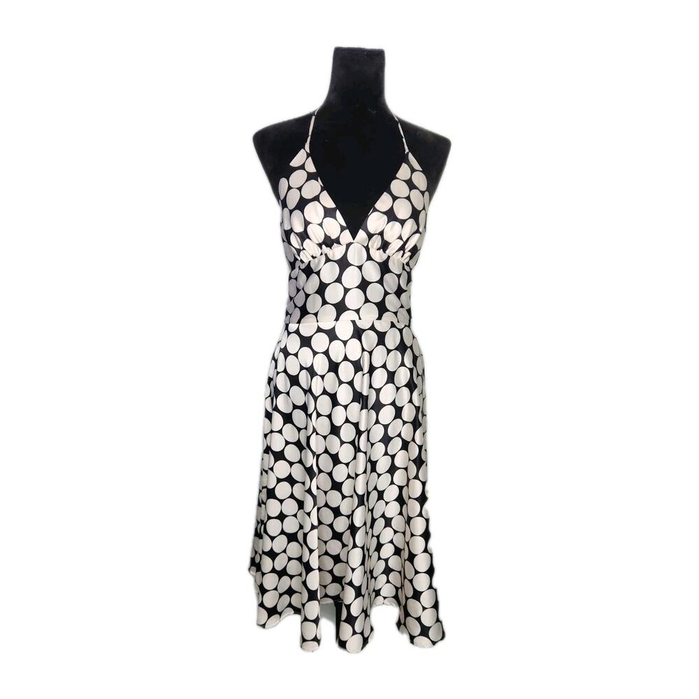 Alyn Paige Vtg Y2K Halter Midi Satin Dress Polka Dot Baby Doll Marilyn Size 5/6